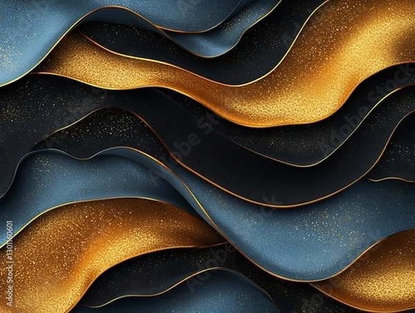 Obraz Gold, Blue Waves Abstract Background