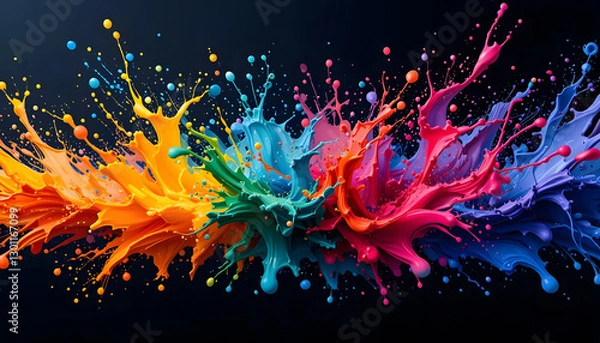 Fototapeta A Vibrant Explosion Of Rainbow Paint Celebrating Creativity And Joy Against A Dark Background With Dynamic Splashes And Vibrant Colors