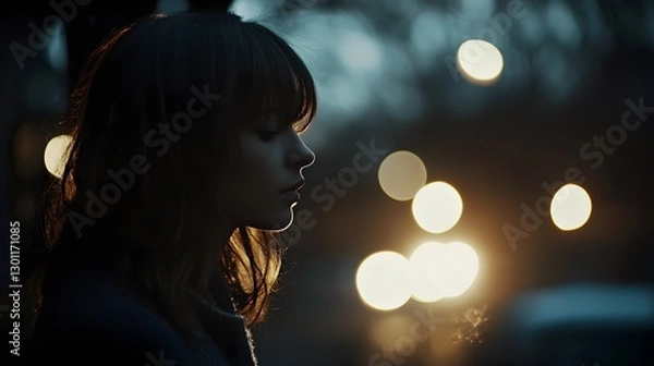 Fototapeta A Pensive Contemplative Woman Searching for Something Captivating and Cinematic with Dramatic Moody Lighting and an Enigmatic Surreal Atmosphere