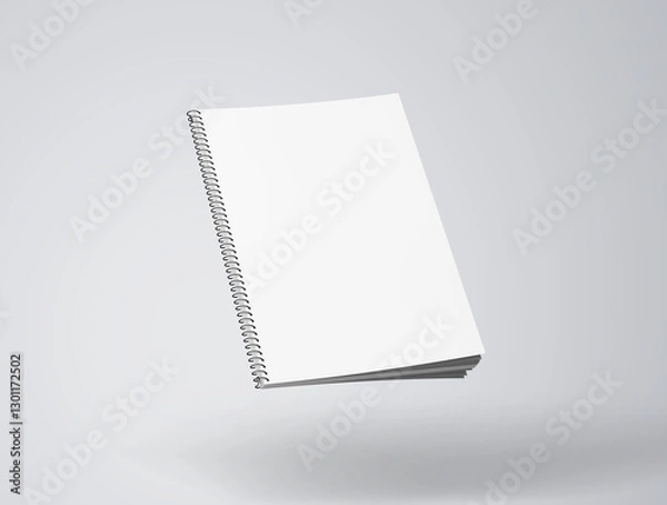Obraz Floating Blank Spiral Notebook Mockup on Gray Background