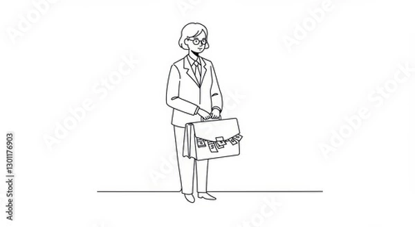 Fototapeta Minimalist Line Drawing of a Businessperson with a Briefcase