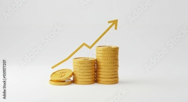Fototapeta Minimalist Illustration of Stacked Coins with Upward Arrow Symbolizing Growth