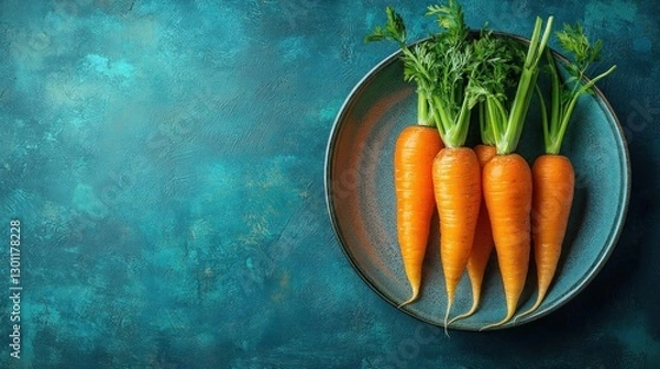 Obraz Fresh Organic Carrots on Rustic Blue Plate