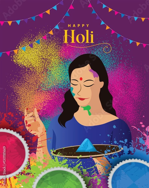 Obraz Happy Holi festival of India background. group of people celebrating Holi. abstract vector illustration banner design