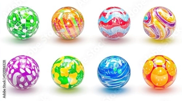 Fototapeta Colorful Bouncy Balls Collection on White Background Ready for Playtime