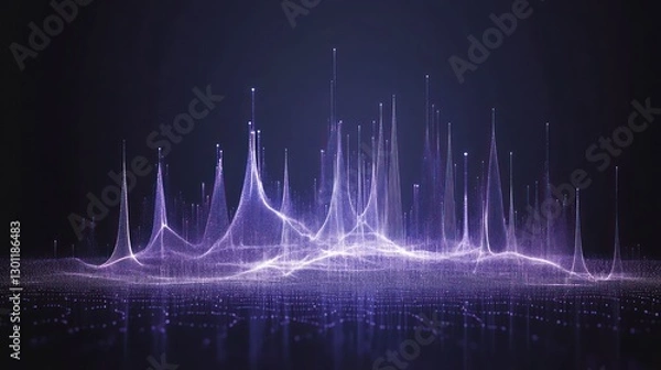 Fototapeta Abstract Digital Landscape with Glowing Particles and Network Connections