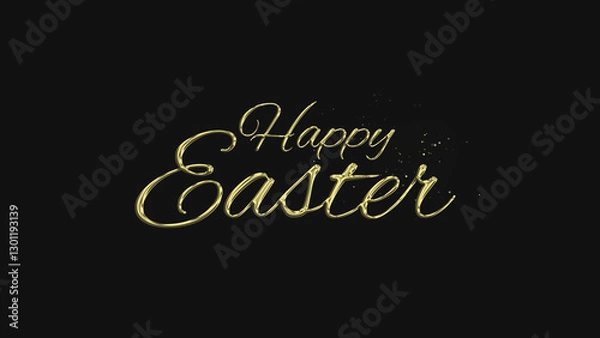 Fototapeta Happy Easter gold lettering text typography on gray or black background golden text banner illustration great for wishing and celebrating Happy Easter with your loved ones