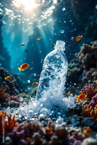 Obraz Plastic Bottle Floating in Ocean – Marine Pollution and Environmental Awareness