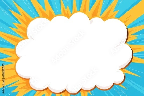 Fototapeta Speech bubble with white cloud empty comic book panel design for text and dialogue on a colorful background