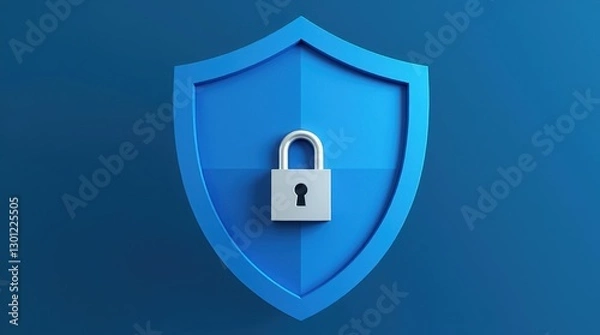 Fototapeta Blue Shield with Lock - Cybersecurity Symbol