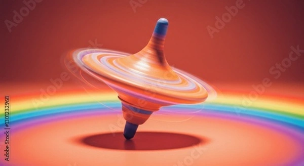 Fototapeta Spinning Top Against a Rainbow in Berrypunk Style