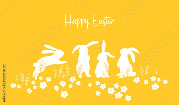 Fototapeta Cute hand drawn Easter seamless pattern with bunnies, flowers, easter eggs, beautiful background, great for Easter Cards, banner, textiles, wallpapers