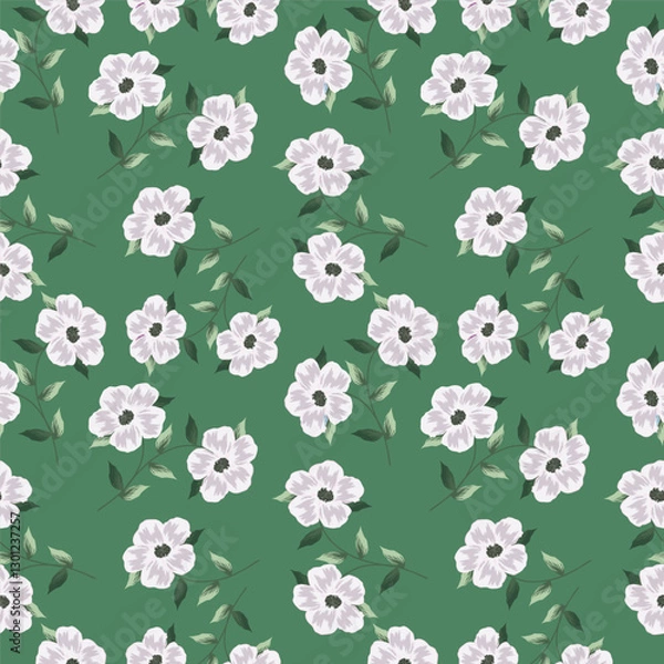 Fototapeta Abstract seamless pattern with hand drawn vintage groovy daisy flowers.