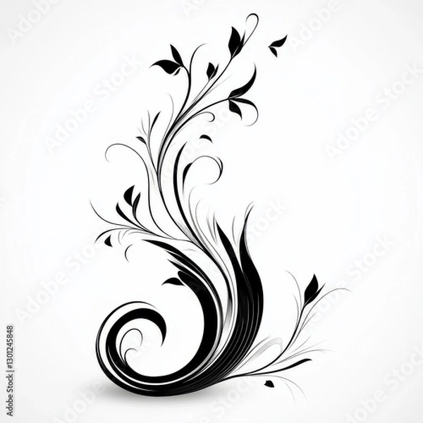 Fototapeta Elegant Floral Swirl in Black and White: A Minimalist Graphic Design Element on a Clean Background