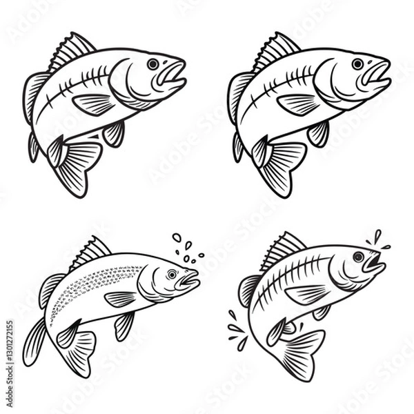 Obraz  Set of outline editable fish vector graphic