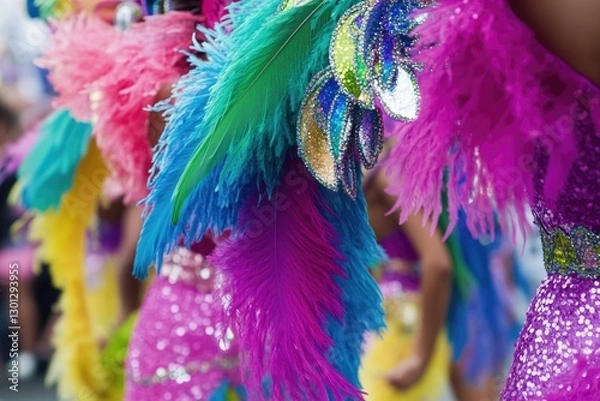 Fototapeta A close-up shot of a woman wearing a vibrant and colorful dress, suitable for use as a fashion or lifestyle image