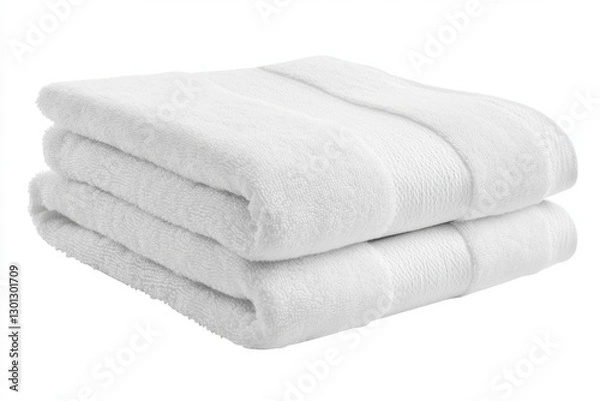 Fototapeta Soft and fluffy white towels stacked neatly on a surface. Ideal for spas and bathrooms. Bring comfort and relaxation to your daily routine. Generative AI