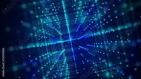 Obraz Information storage cells. Abstract background with dots and lines. Network connection structure. Big data digital background. 3D rendering.