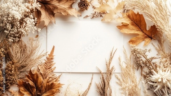 Fototapeta A beautiful arrangement of autumn foliage and blank paper