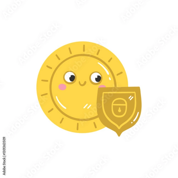 Fototapeta Kawaii сoin financial literacy and security vector illustration