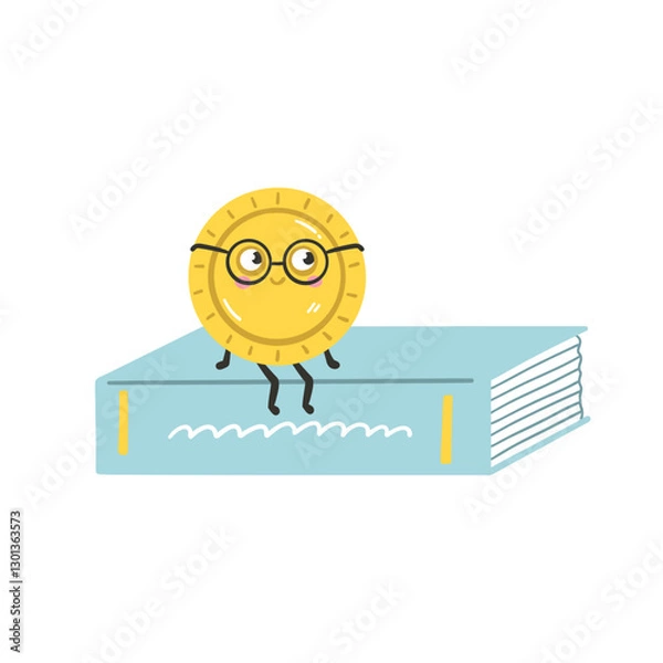 Fototapeta Kawaii money and a book on financial literacy and investing vector illustration