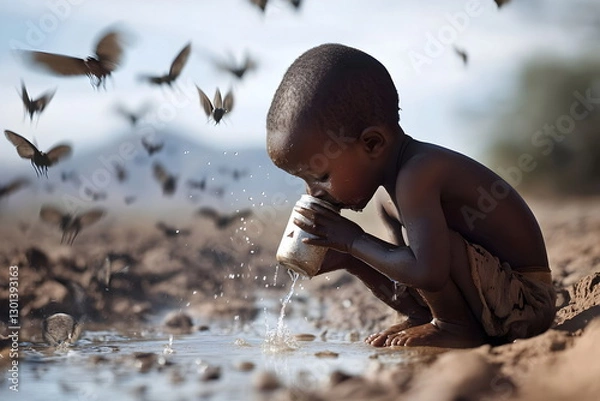 Obraz Thirsty boy in a desert