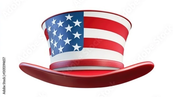 Obraz Patriotic Uncle Sam's Hat Celebrating Freedom with American Flag Colors on White Background