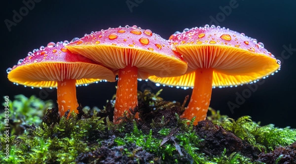 Fototapeta Close-up of mushrooms in the forest, macro photography, photorealistic landscapes. I can't believe how beautiful these are.