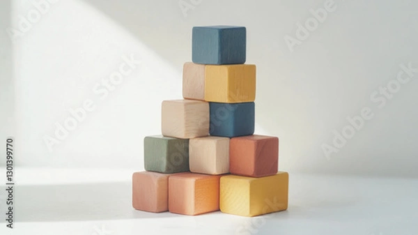 Fototapeta A stack of wooden blocks with different colors