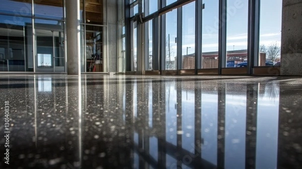 Obraz Polished floor reflecting interior architecture and outside environment