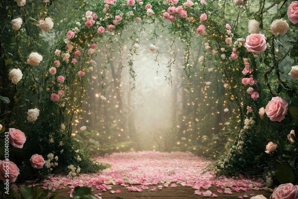 Obraz Enchanting rose archway in a mystical forest path.