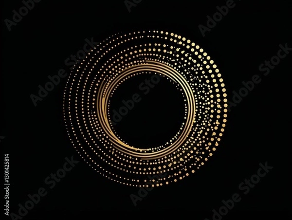 Fototapeta Abstract circular design with golden dots on a black background.