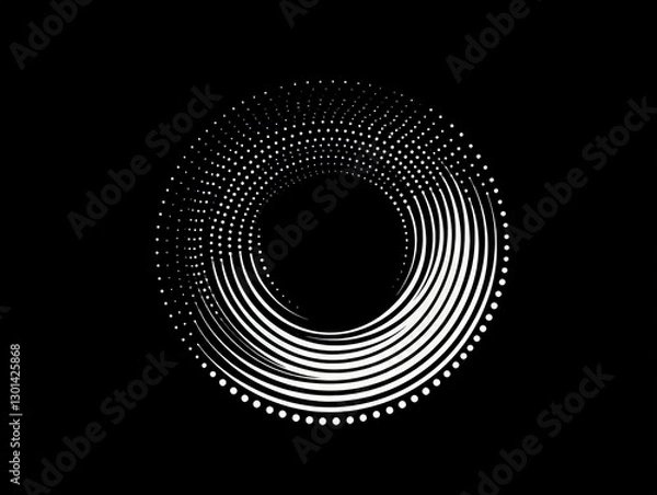 Fototapeta A white circular pattern of dots and lines forming a spiral on a black background.