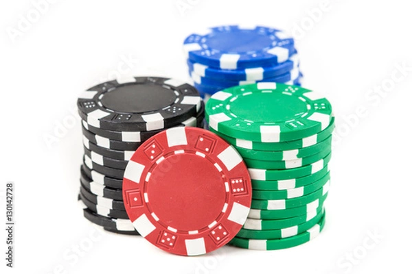 Fototapeta Stacks of poker chips isolated on white background