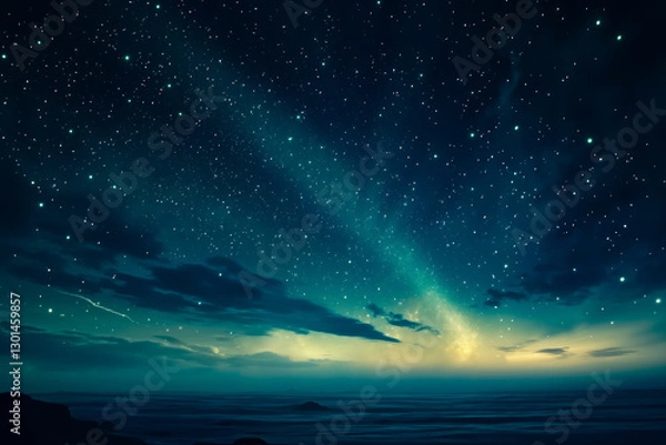 Obraz A view of the night sky over the ocean with stars in the sky