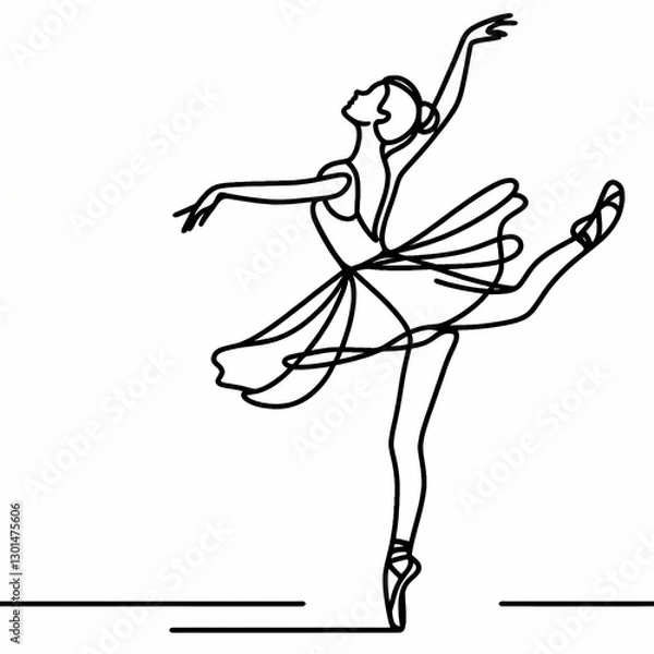 Fototapeta A girl dancing ballet in an elegant pose, in one line black, white background