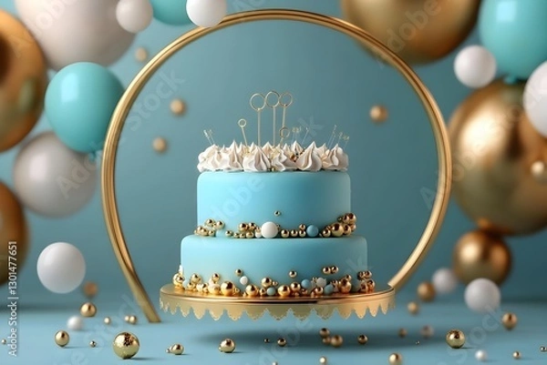 Fototapeta Happy birthday greeting card. Paper cut and craft style.
