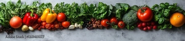 Fototapeta Fresh Vegetables and Fruits Lined Up for Healthy Eating or Cooking. Generative AI