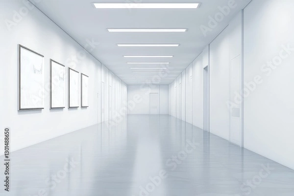 Fototapeta Modern gallery interior with empty copyspace for display. AI generated illustration.