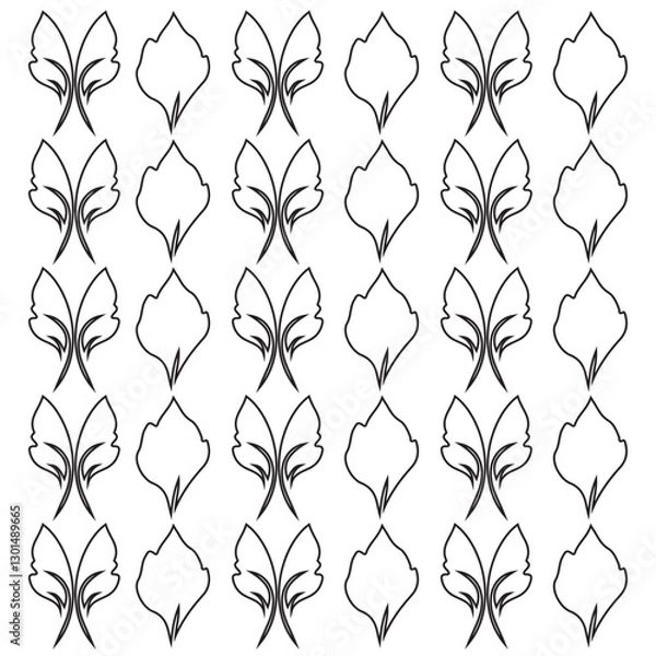 Fototapeta Outline Leaf Pattern Vector, Line Art Botanical Design, Isolated on White Background for Decorative Use