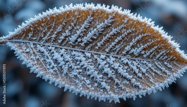 Fototapeta Frosty leaf close-up winter nature scene macro photography cold environment artistic view nature's beauty