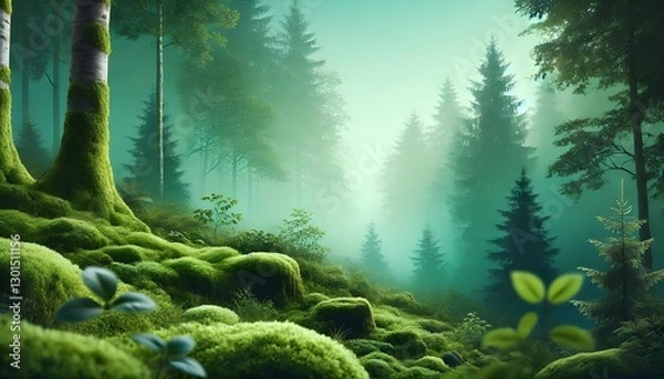 Obraz  A smooth emerald forest gradient blending deep green, moss, and soft teal, creating a natural and calming aesthetic