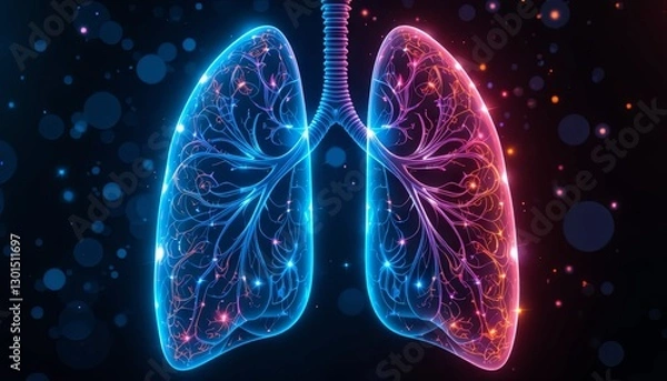 Fototapeta Dynamic visualization of lungs in neon colors medical science digital art abstract environment close-up view