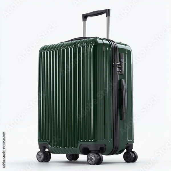 Obraz Sleek Green Hard-Shell Rolling Luggage on White Background
