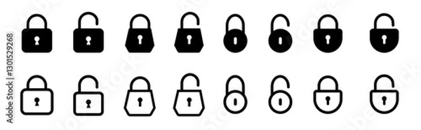 Fototapeta Locks icons set. Locked and unlocked vector icon set.  Lock open and lock closed icon. Set of padlocks. Privacy symbol vector stock illustration.