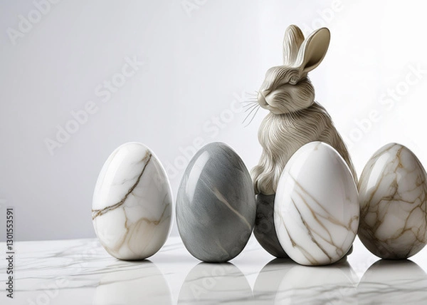 Obraz marble easter eggs with little rabbit