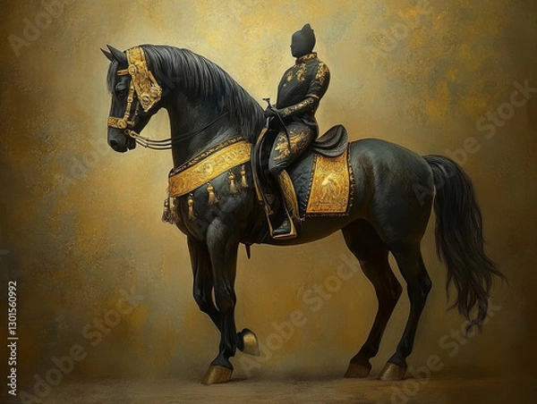 Obraz Stunning  horse adorned in gold and topaz with intricate details showcasing artistry and elegance
