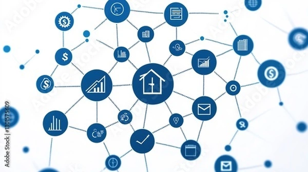 Fototapeta Digital currency trends interconnected finance icons in a professional graphic design workspace