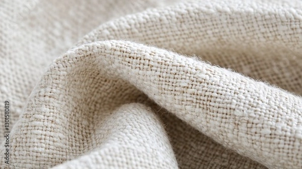 Fototapeta Close-up of beige natural linen fabric texture for textile blogs, sustainable fashion websites, organic material showcasing, background patterns, and natural fiber education