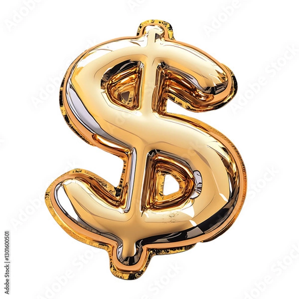 Fototapeta Shiny Golden Dollar Sign on transparent Background